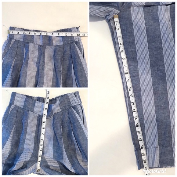 GAP High Rise Wide Leg Crop Pant Linen Blue Stripe - Picture 8 of 8